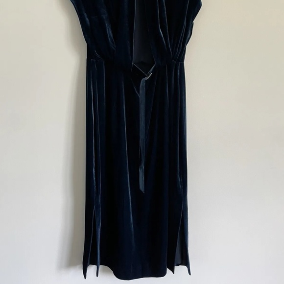 Whistles Plush Velvet Midi Crew Neck Open Back Dress In Sapphire Color Size US 8 - Picture 9 of 12